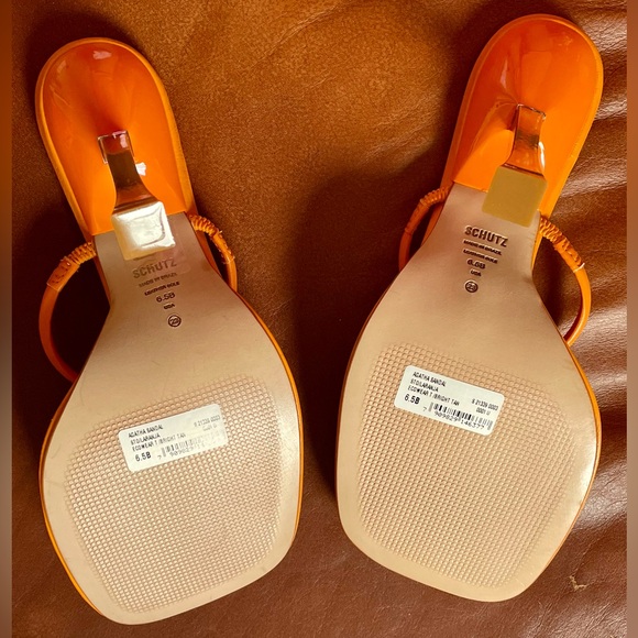 BNWT! SCHUTZ, AGATHA SANDAL, BRIGHT TANGERINE LEATHER 😻🧡🍊 - Picture 5 of 16